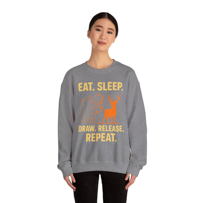 Eat Sleep Draw Release Repeat Unisex Sweatshirt | Perfect Gift for Hunters, Outdoor Enthusiasts, Archery Lovers, Casual Comfort