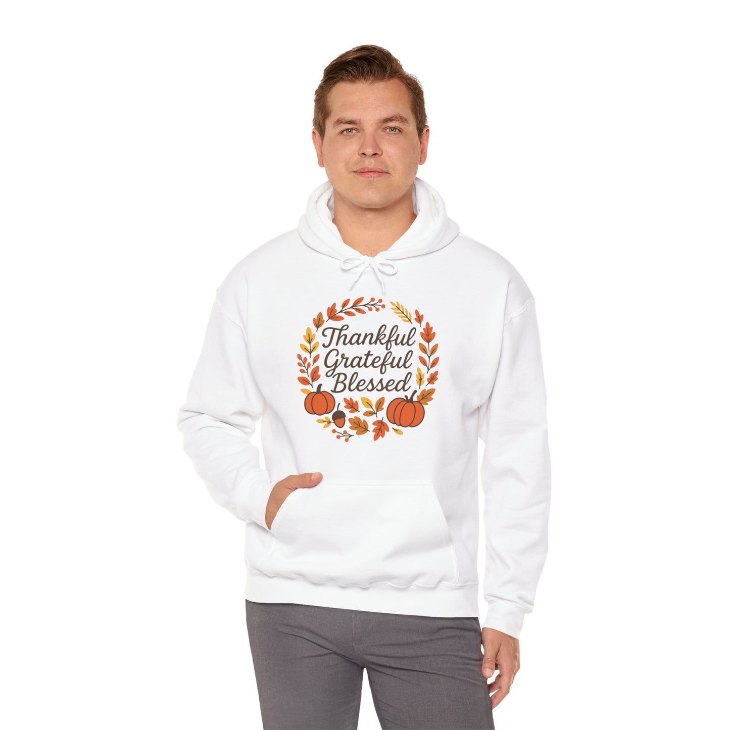 Thankful Grateful Blessed Unisex Hoodie | Cozy Fall Sweatshirt, Thanksgiving Gift, Autumn Apparel, Crewneck Sweatshirt