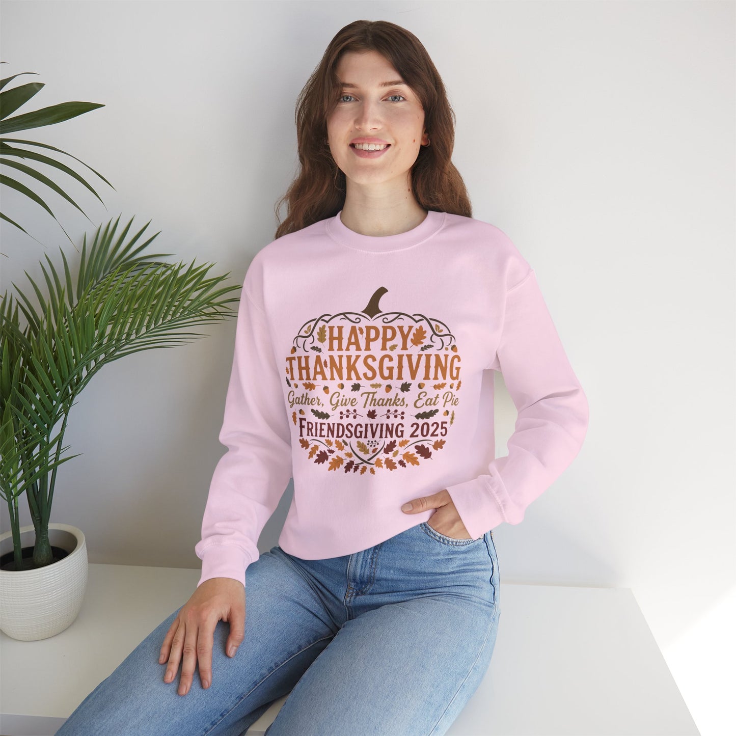 Happy Thanksgiving Friendsgiving 2025 Unisex Sweatshirt | Cozy Fall Apparel, Gift for Friends, Pumpkin Design, Autumn Fashion