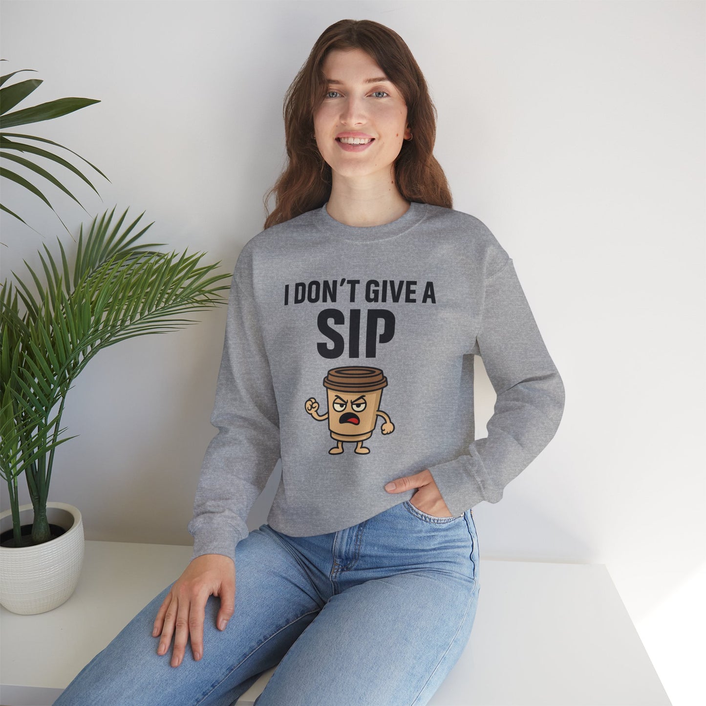 Coffee Cup Guy I Don't Give A Sip Unisex Sweatshirt | Coffee Attitude, Funny Casual Gift for Coffee Lovers, Humorous Design