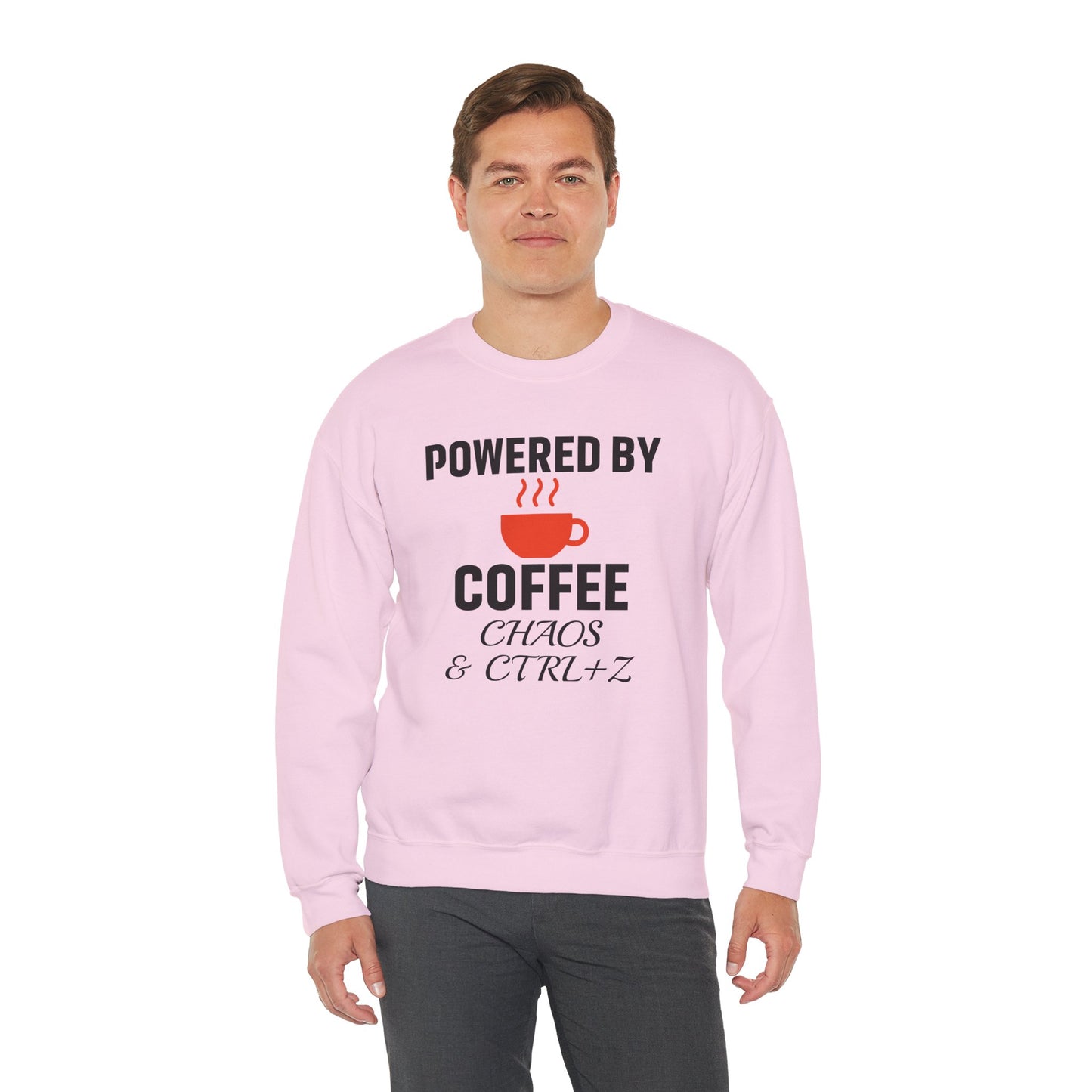 Powered By Coffee Chaos And CTRL+Z Unisex Sweatshirt | Cozy Gift for Coffee Lovers, Trendy Casual Wear, Perfect for Office Gift
