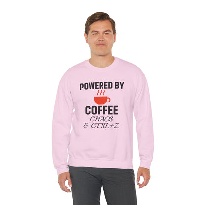Powered By Coffee Chaos And CTRL+Z Unisex Sweatshirt | Cozy Gift for Coffee Lovers, Trendy Casual Wear, Perfect for Office Gift