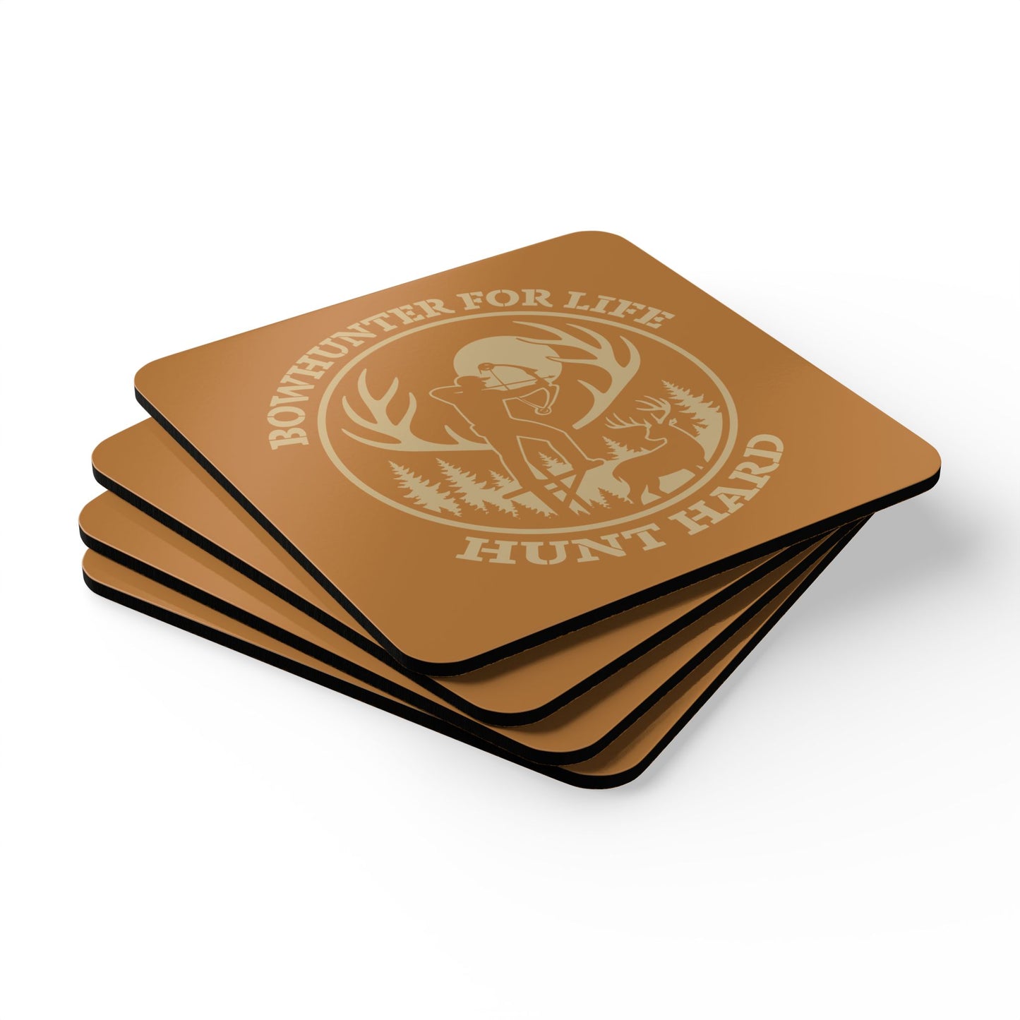 Bowhunter for Life Coaster Set | Rustic Cork Drink Coasters, Hunter Gift, Cabin Decor, Outdoor Enthusiast Accessories