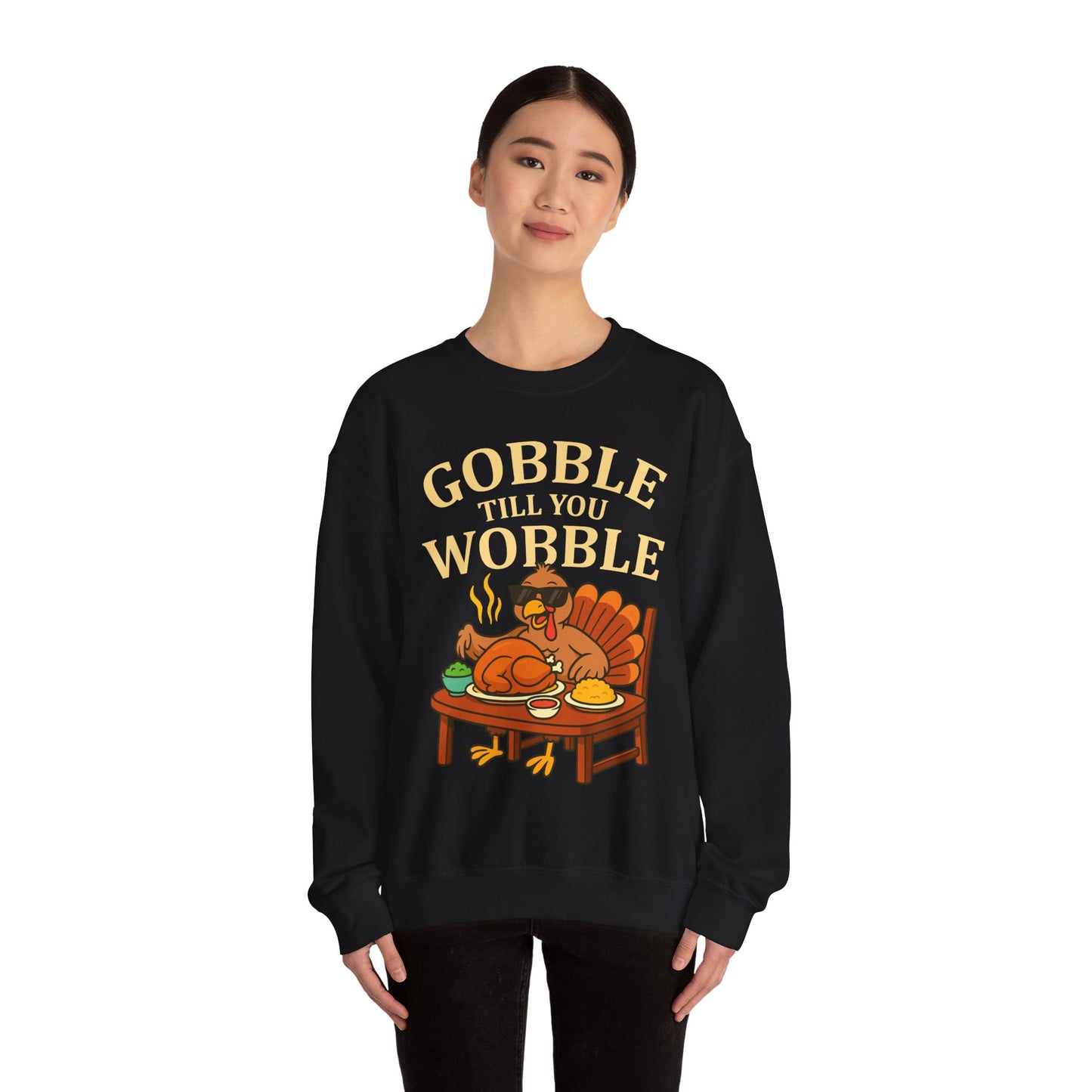 Gobble Till You Wobble Unisex Sweatshirt | Thanksgiving Crewneck, Funny Fall Apparel, Cozy Holiday Gift, Turkey Lover Sweater
