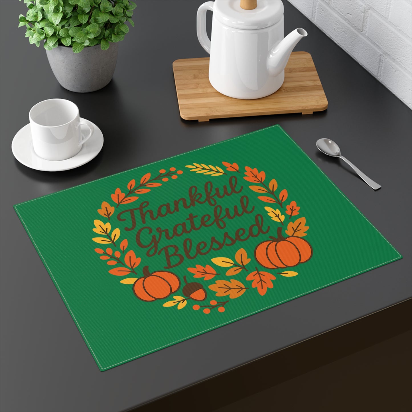 Thankful Grateful Blessed Placemat, Autumn Decor, Thanksgiving Tableware, Fall Gathering Accessory, Home Dining