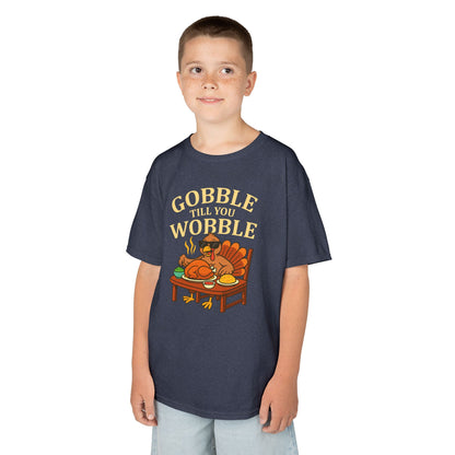 Gobble Till You Wobble Youth Unisex T-Shirt | Funny Thanksgiving Shirt, Family Gathering Apparel, Gifts for Kids