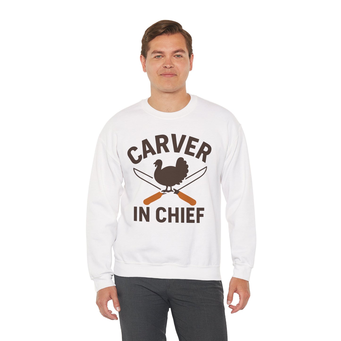 Carver In Chief Unisex Sweatshirt | Funny Thanksgiving Gift, Crewneck, Holiday Apparel, Family Gathering Outfit