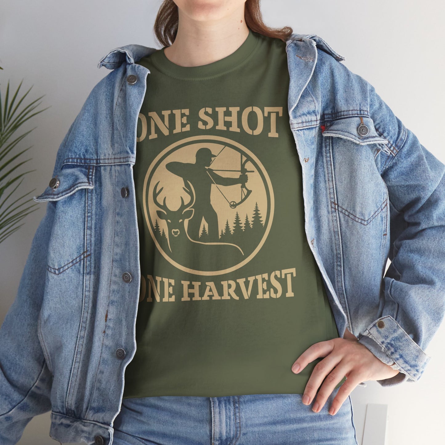 Hunting Tee, One Shot One Harvest Unisex Heavy Cotton Shirt, Outdoor Adventure Wear, Gift for Hunters, Camping Apparel, Fall Sportswear