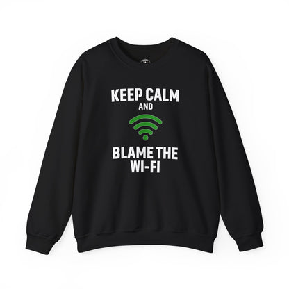 Keep Calm Blame the Wi-Fi Crewneck Sweatshirt | Funny Sweatshirt, Gift for Tech Lovers, Cozy Sweater for Home, Office Gift