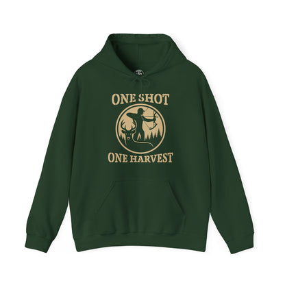 One Shot One Harvest Unisex Hoodie | Perfect for Bow Hunters, Fall Gatherings, Gifts, Cozy Layering