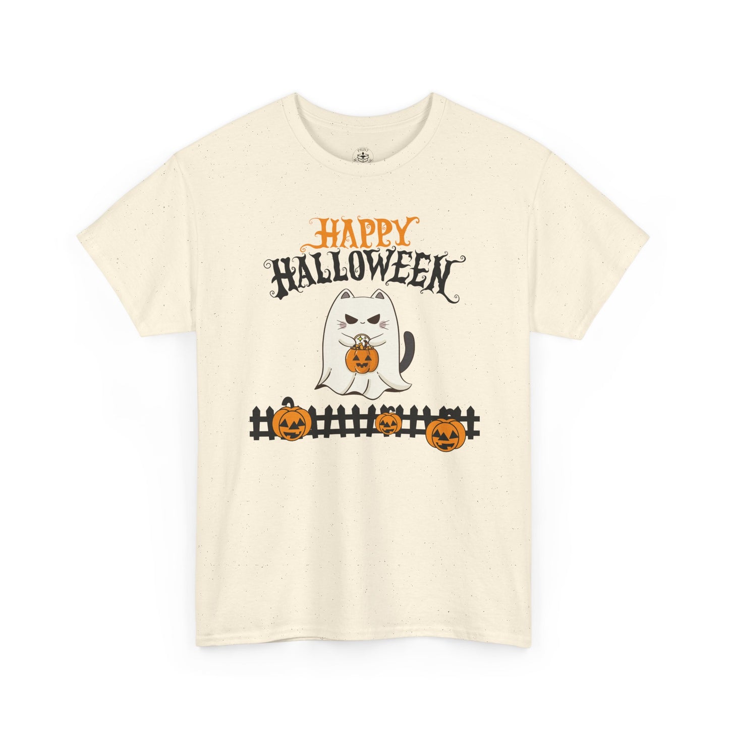 Halloween Cat Heavy Cotton Tee, Unisex, Spooky Fall Apparel, Cat Lover Shirt