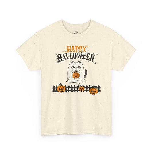 Halloween Cat Heavy Cotton Tee, Unisex, Spooky Fall Apparel, Cat Lover Shirt