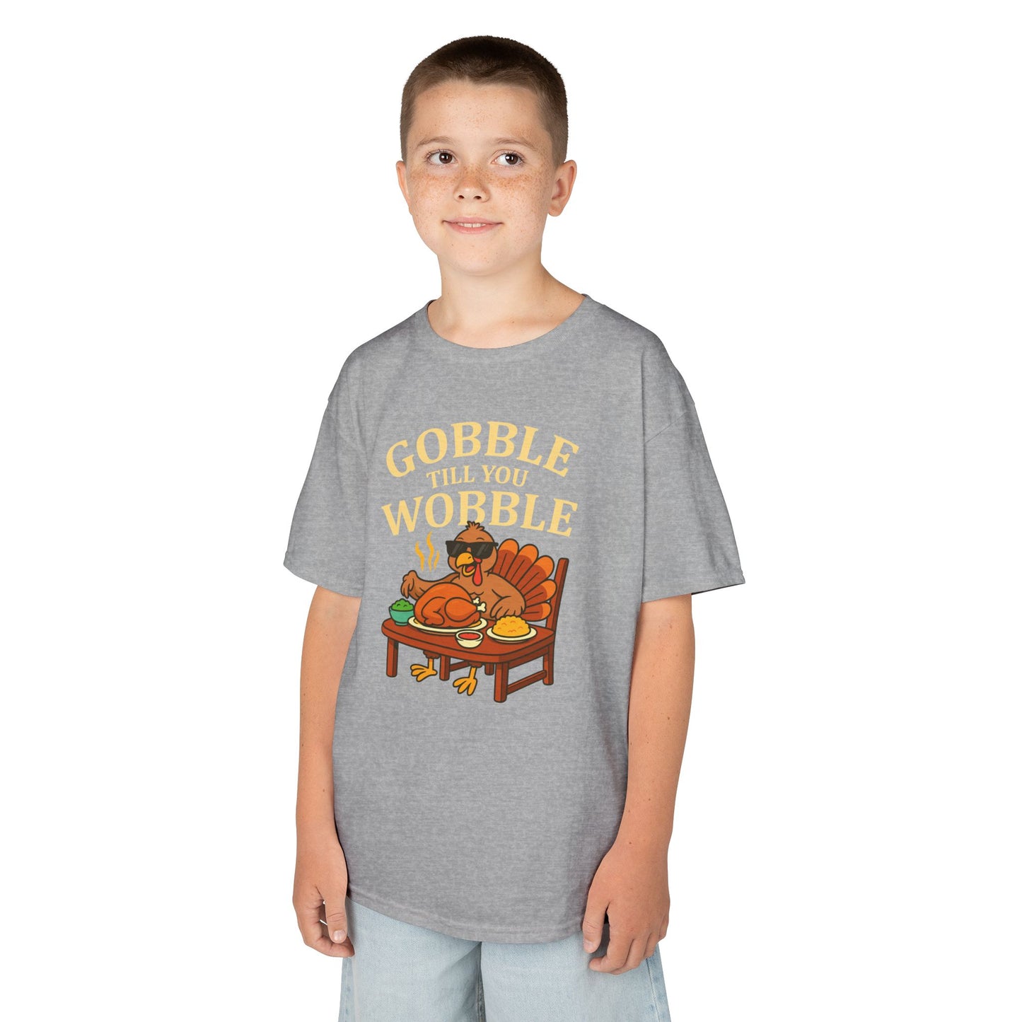 Gobble Till You Wobble Youth Unisex T-Shirt | Funny Thanksgiving Shirt, Family Gathering Apparel, Gifts for Kids