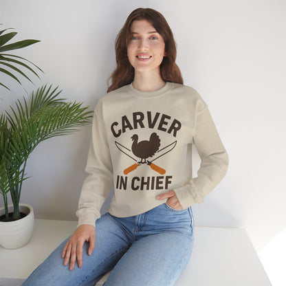 Carver In Chief Unisex Sweatshirt | Funny Thanksgiving Gift, Crewneck, Holiday Apparel, Family Gathering Outfit