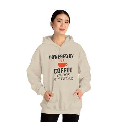 Powered By Coffee Chaos And CTRL+Z Unisex Hoodie | Cozy Gift for Coffee Lovers, Funny Sweatshirt, Office Work Attire, Perfect Gift