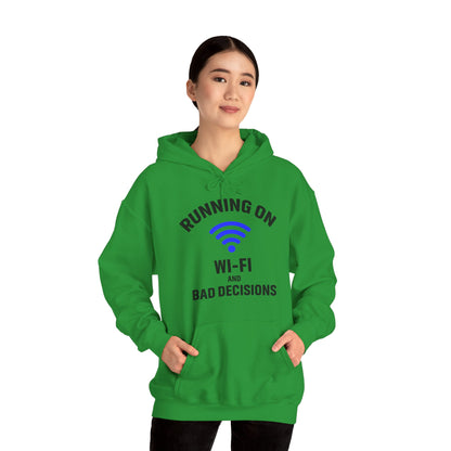 Running On Wi-Fi And Bad Decisions Unisex Hoodie | Fun Sweatshirt for Tech Lovers, Gift for College Students, Tech Humor Gift