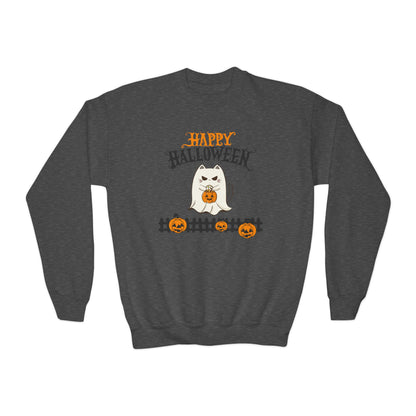Happy Halloween Youth Sweatshirt, Cozy Kids Crewneck for Halloween, Pumpkin Design, Fall Fashion, Trick or Treat, Children's Sweater