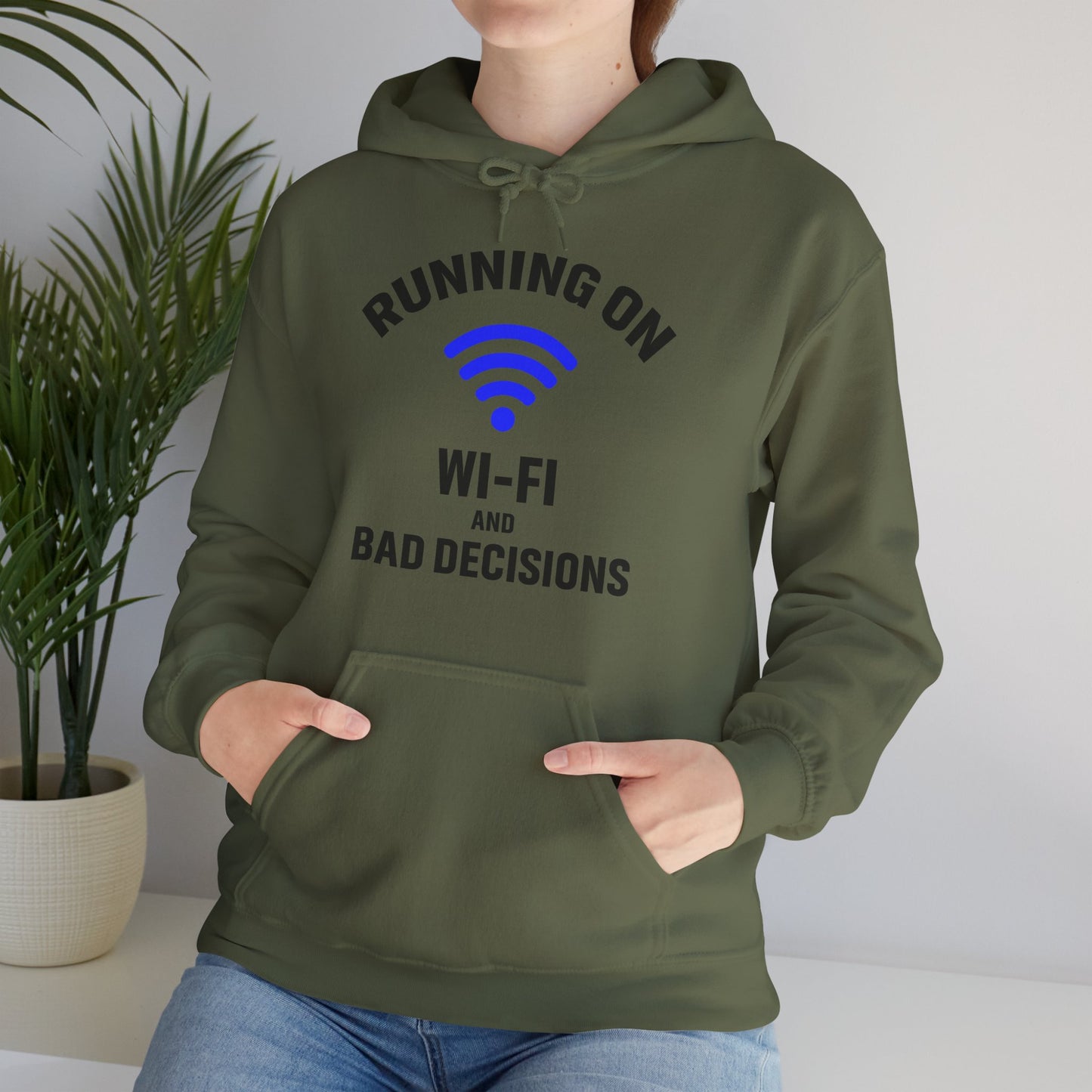 Running On Wi-Fi And Bad Decisions Unisex Hoodie | Fun Sweatshirt for Tech Lovers, Gift for College Students, Tech Humor Gift