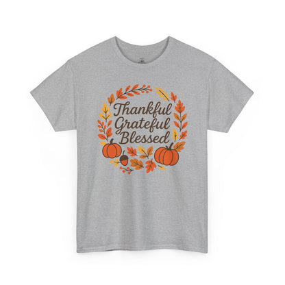 Thankful Grateful Blessed Tee, Fall T-Shirt, Thanksgiving Gift, Autumn Apparel, Unisex Graphic Tee