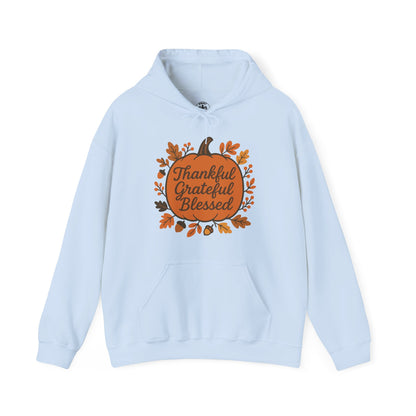 Thankful Grateful Blessed Unisex Hoodie | Cozy Fall Sweatshirt, Autumn Apparel, Thanksgiving Gift, Seasonal Comfort