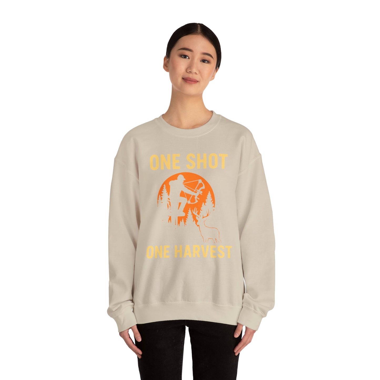 Hunting Crewneck Sweatshirt, One Shot One Harvest Sweatshirt, Gift for Hunters, Outdoor Apparel, Fall Outfit, Harvest Season Sweatshirt