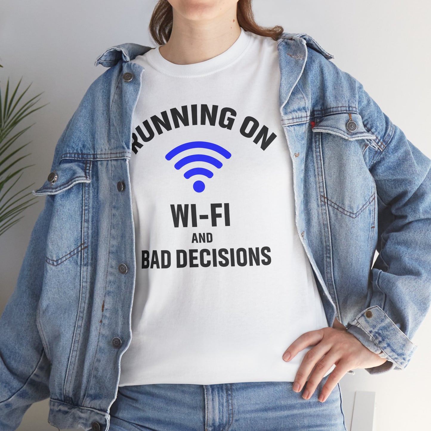 Running On Wi-Fi And Bad Decisions Unisex T-Shirt | Funny Tee for Tech Lovers, Gift for Internet Junkies, Office Gift