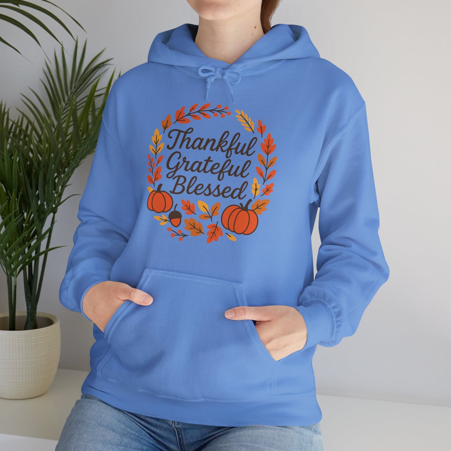 Thankful Grateful Blessed Unisex Hoodie | Cozy Fall Sweatshirt, Thanksgiving Gift, Autumn Apparel, Crewneck Sweatshirt