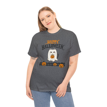 Halloween Cat Heavy Cotton Tee, Unisex, Spooky Fall Apparel, Cat Lover Shirt