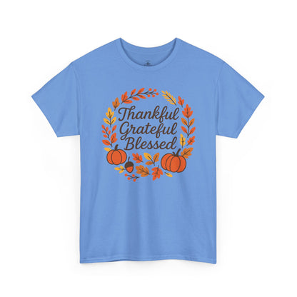 Thankful Grateful Blessed Tee, Fall T-Shirt, Thanksgiving Gift, Autumn Apparel, Unisex Graphic Tee