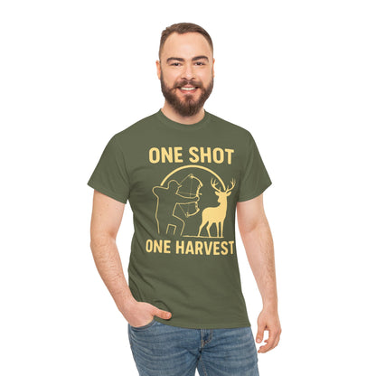 Hunting Enthusiast Tee, One Shot One Harvest T-Shirt, Gift for Hunters, Outdoor Adventure Wear, Casual Nature Lover Apparel