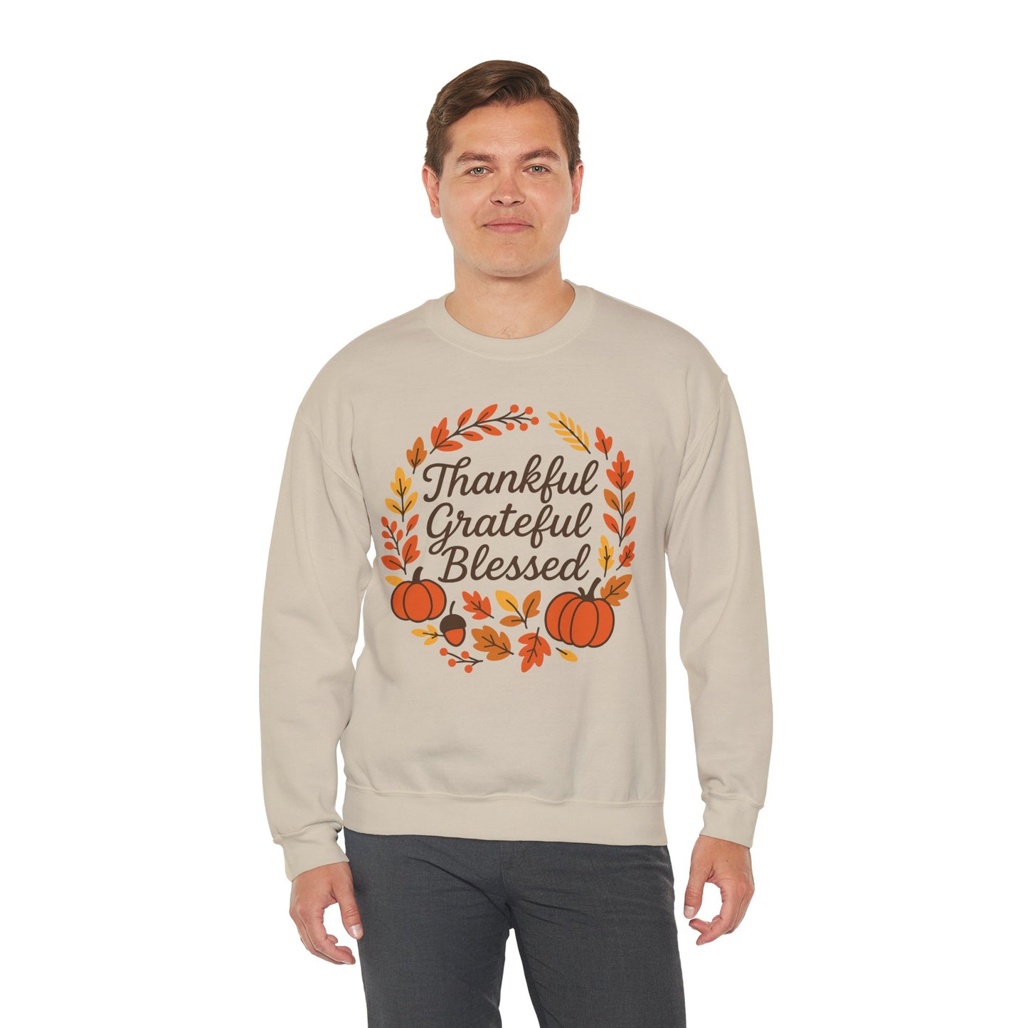 Thankful Grateful Blessed Sweatshirt, Cozy Fall Apparel, Thanksgiving Gift, Unisex Crewneck, Autumn Fashion