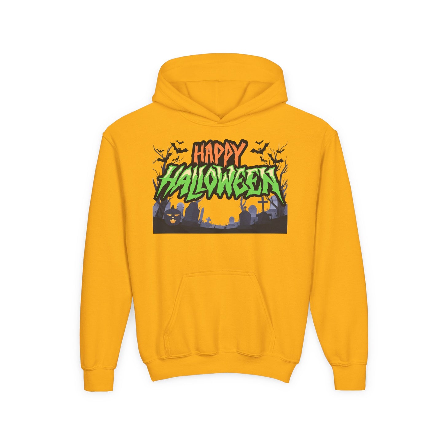 Halloween Youth Hoodie with 'Happy Halloween' Design, Cute Halloween [...]