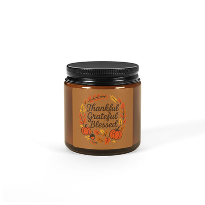 Thankful Grateful Blessed Scented Candle | Fall Soy Candle for Home Decor, Gifts, Pumpkin Spice, Thanksgiving, Autumn Aromatherapy