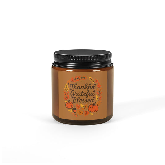 Thankful Grateful Blessed Scented Candle | Fall Soy Candle for Home Decor, Gifts, Pumpkin Spice, Thanksgiving, Autumn Aromatherapy
