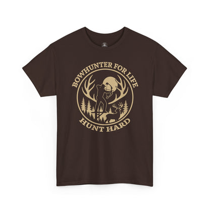 Unisex Heavy Cotton Tee featuring 'Bowhunter for Life - Hunt Hard' Graphic, Perfect for Hunters, Outdoor Enthusiasts
