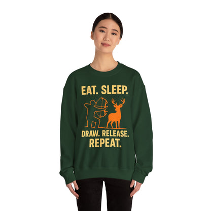 Eat Sleep Draw Release Repeat Unisex Sweatshirt | Perfect Gift for Hunters, Outdoor Enthusiasts, Archery Lovers, Casual Comfort
