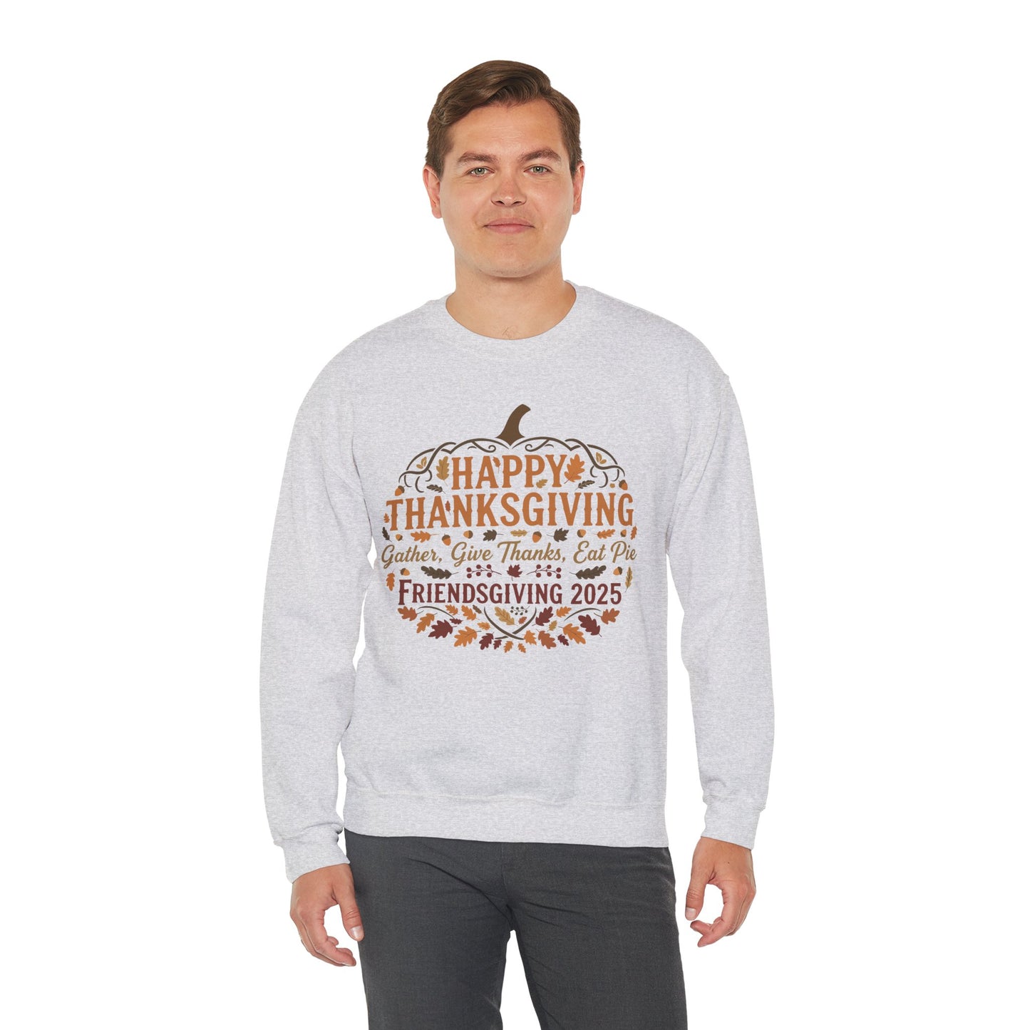 Happy Thanksgiving Friendsgiving 2025 Unisex Sweatshirt | Cozy Fall Apparel, Gift for Friends, Pumpkin Design, Autumn Fashion