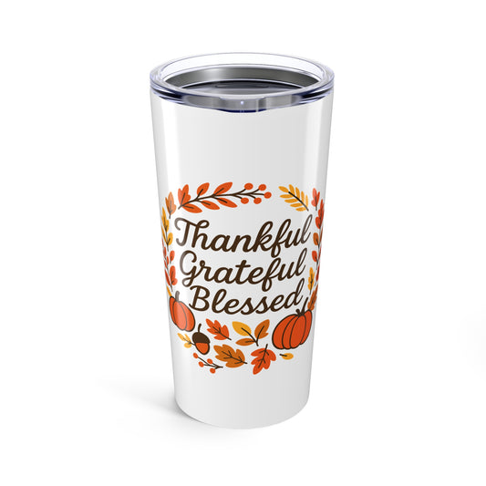 Thankful Grateful Blessed Tumbler 20oz - Perfect for Thanksgiving Gifts, Fall Decor, Travel Mugs, Eco-Friendly Drinkware