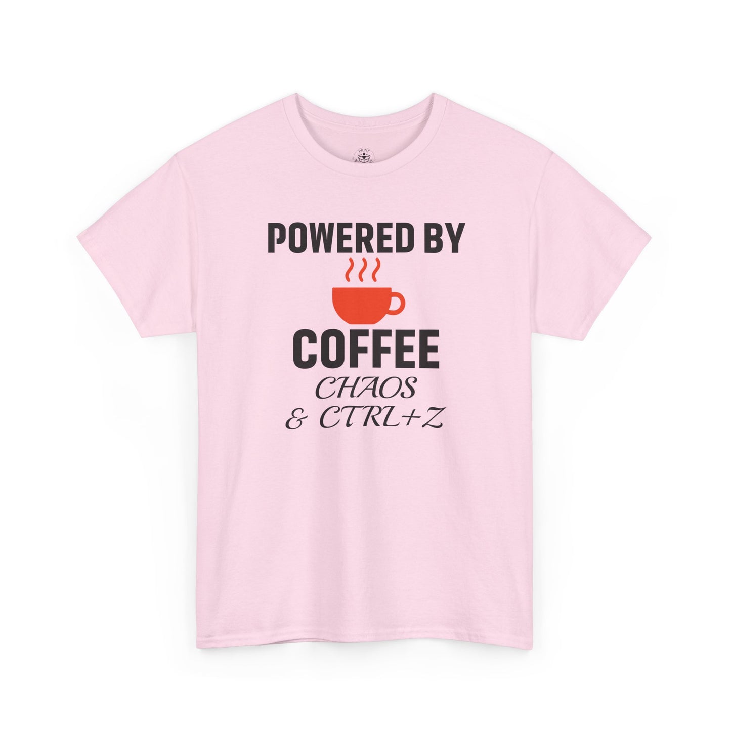 Powered By Coffee Chaos And CTRL+Z Unisex T-Shirt | Funny Coffee Lover Shirt, Perfect Office Gift, Casual Wear, Everyday Humor