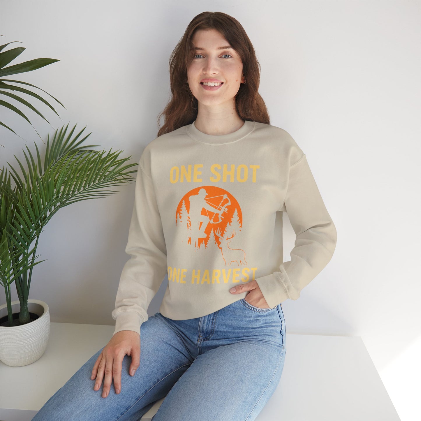 Hunting Crewneck Sweatshirt, One Shot One Harvest Sweatshirt, Gift for Hunters, Outdoor Apparel, Fall Outfit, Harvest Season Sweatshirt