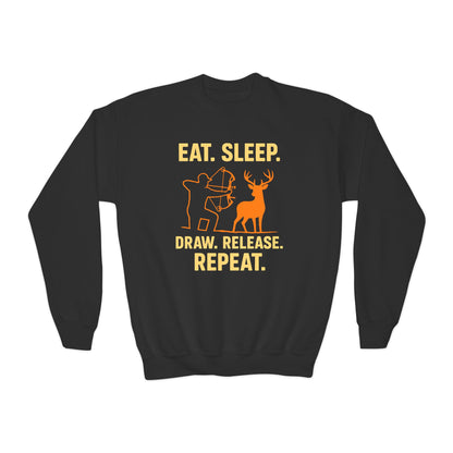 Eat Sleep Draw Release Repeat Youth Unisex Sweatshirt | Cute Hunter Sweatshirt, Gift for Nature Lovers, Outdoor Adventure Apparel