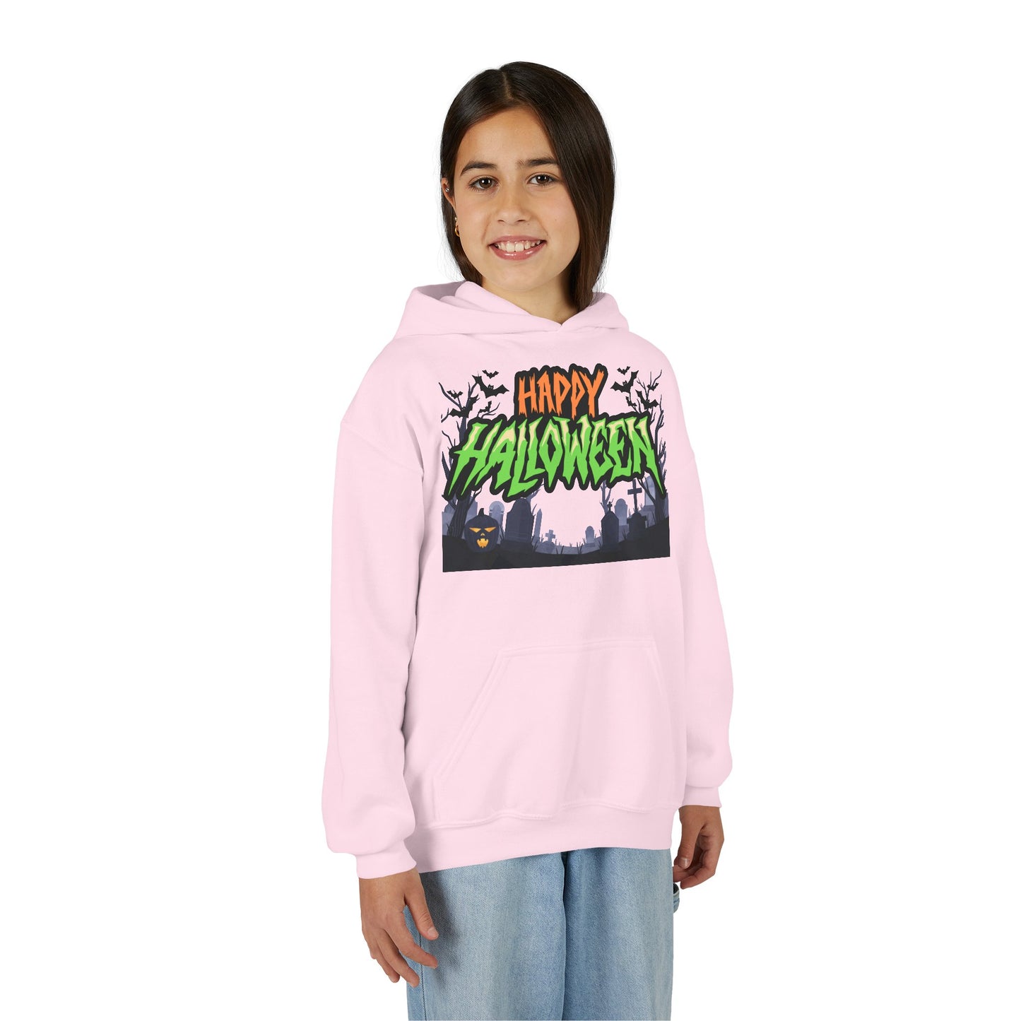 Halloween Youth Hoodie with 'Happy Halloween' Design, Cute Halloween [...]