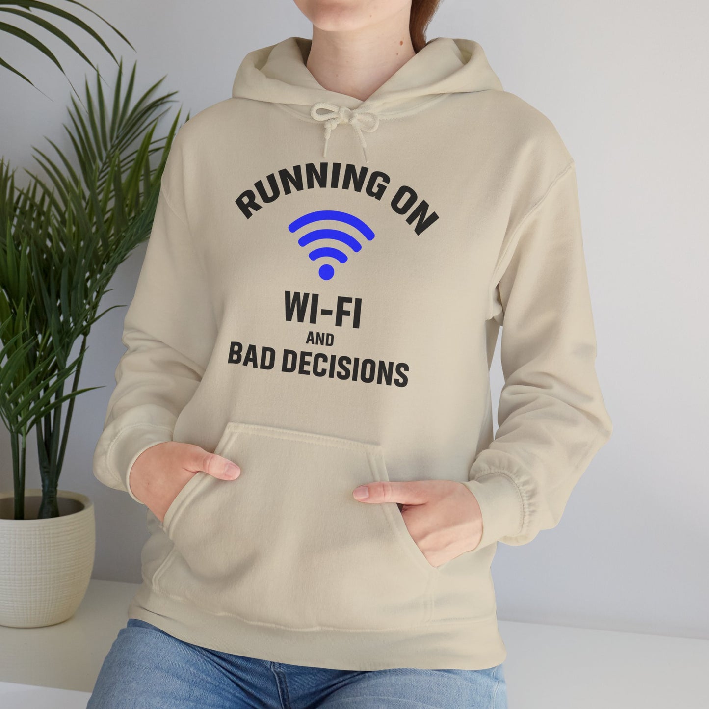 Running On Wi-Fi And Bad Decisions Unisex Hoodie | Fun Sweatshirt for Tech Lovers, Gift for College Students, Tech Humor Gift