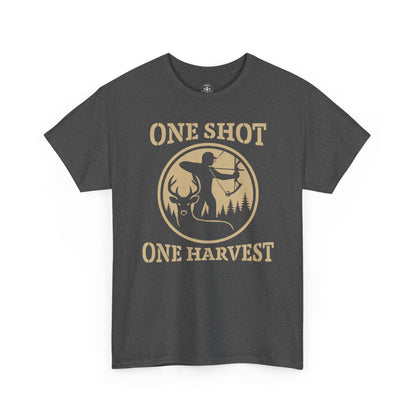 Hunting Tee, One Shot One Harvest Unisex Heavy Cotton Shirt, Outdoor Adventure Wear, Gift for Hunters, Camping Apparel, Fall Sportswear