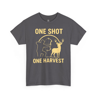 Hunting Enthusiast Tee, One Shot One Harvest T-Shirt, Gift for Hunters, Outdoor Adventure Wear, Casual Nature Lover Apparel