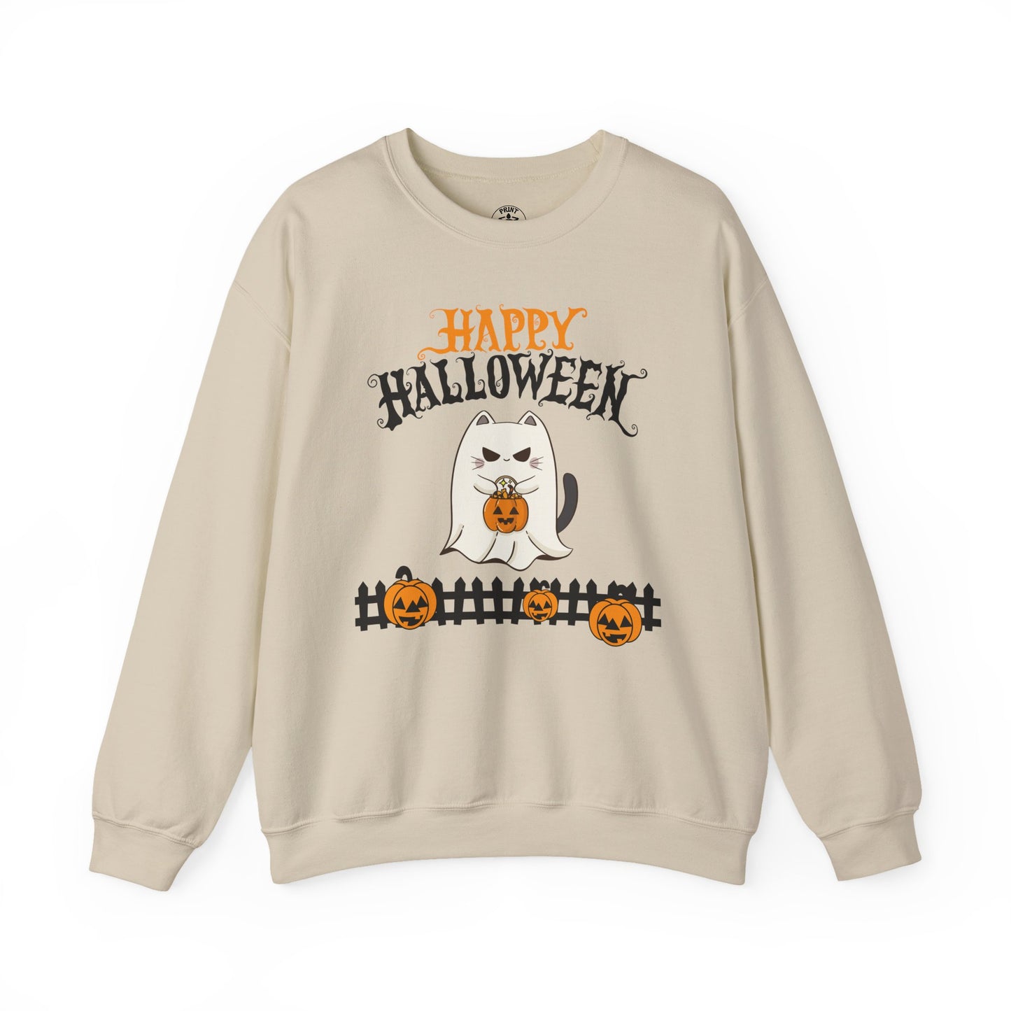 Halloween Cat Crewneck Sweatshirt, Cozy Fall Style, Unisex, Pumpkins, Cute Cat