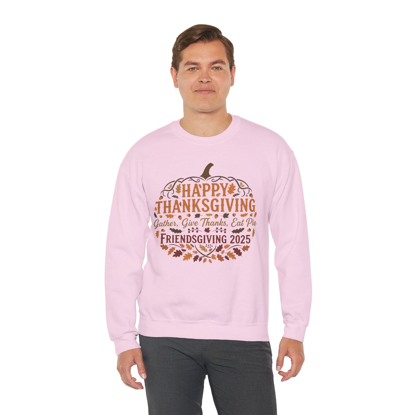 Happy Thanksgiving Friendsgiving 2025 Unisex Sweatshirt | Cozy Fall Apparel, Gift for Friends, Pumpkin Design, Autumn Fashion