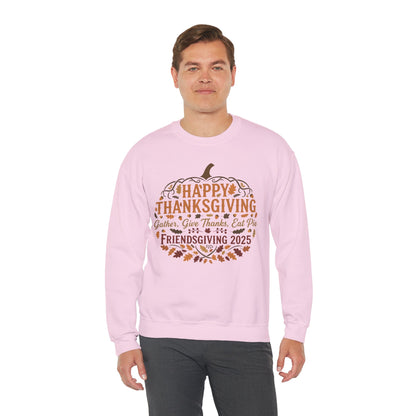 Happy Thanksgiving Friendsgiving 2025 Unisex Sweatshirt | Cozy Fall Apparel, Gift for Friends, Pumpkin Design, Autumn Fashion