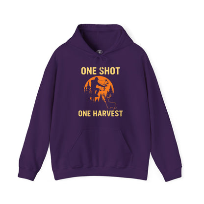 Hunting Theme Unisex Hoodie, One Shot One Harvest, Fall Apparel, Outdoor Gear, Gift for Hunters, Cozy Hoodie