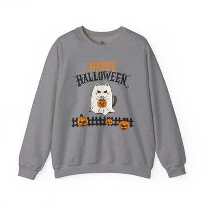Halloween Cat Crewneck Sweatshirt, Cozy Fall Style, Unisex, Pumpkins, Cute Cat